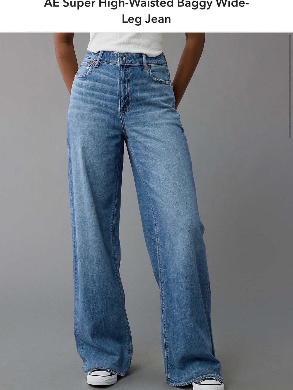 American Eagle Outfitters Light Blue Super High-Waisted Wide Leg Jeans